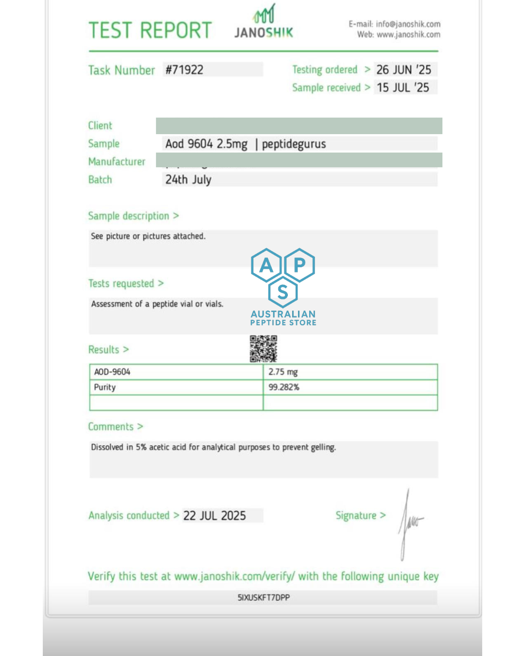 AOD-9604 5mg | Australian Peptide Store